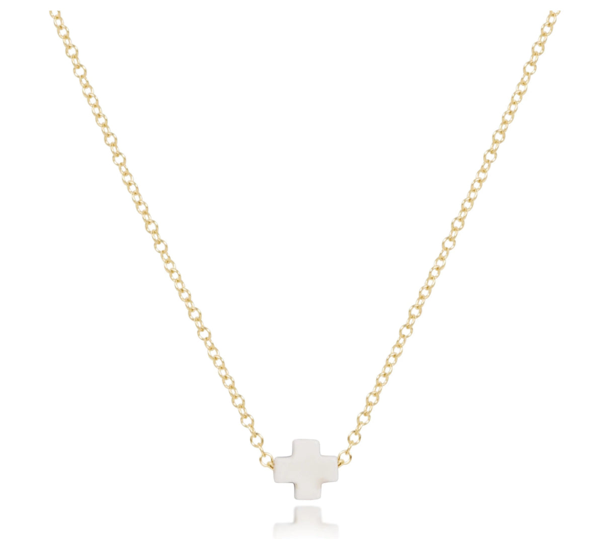 16” Necklace Gold Signature Cross- Small Off White