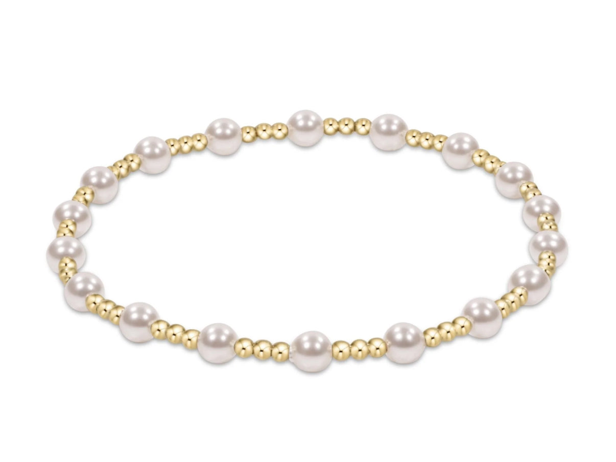 Classic Serenity Pattern 4mm Bead Bracelet- Pearl