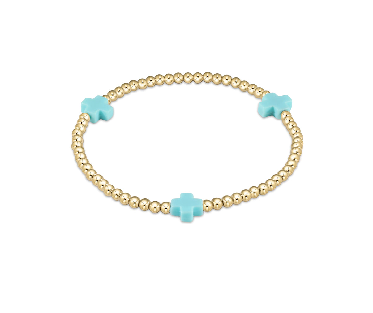 egirl Signature Cross Small Gold Pattern 3mm Bead Bracelet - Turquoise