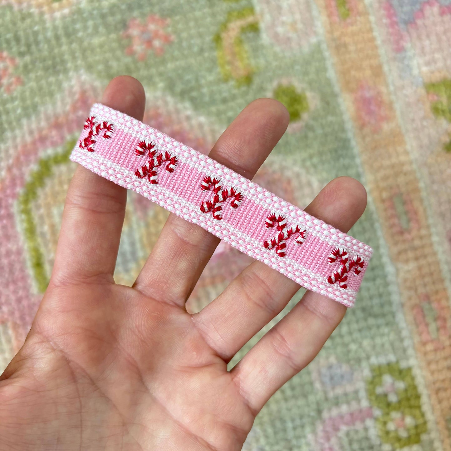Candy cane lane embroidered tassel bracelet