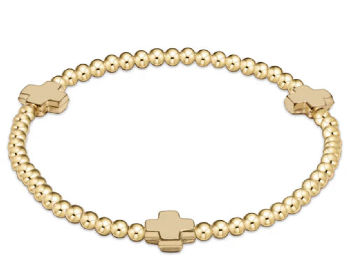 SIGNATURE CROSS GOLD PATTERN 3MM BEAD BRACELET - GOLD