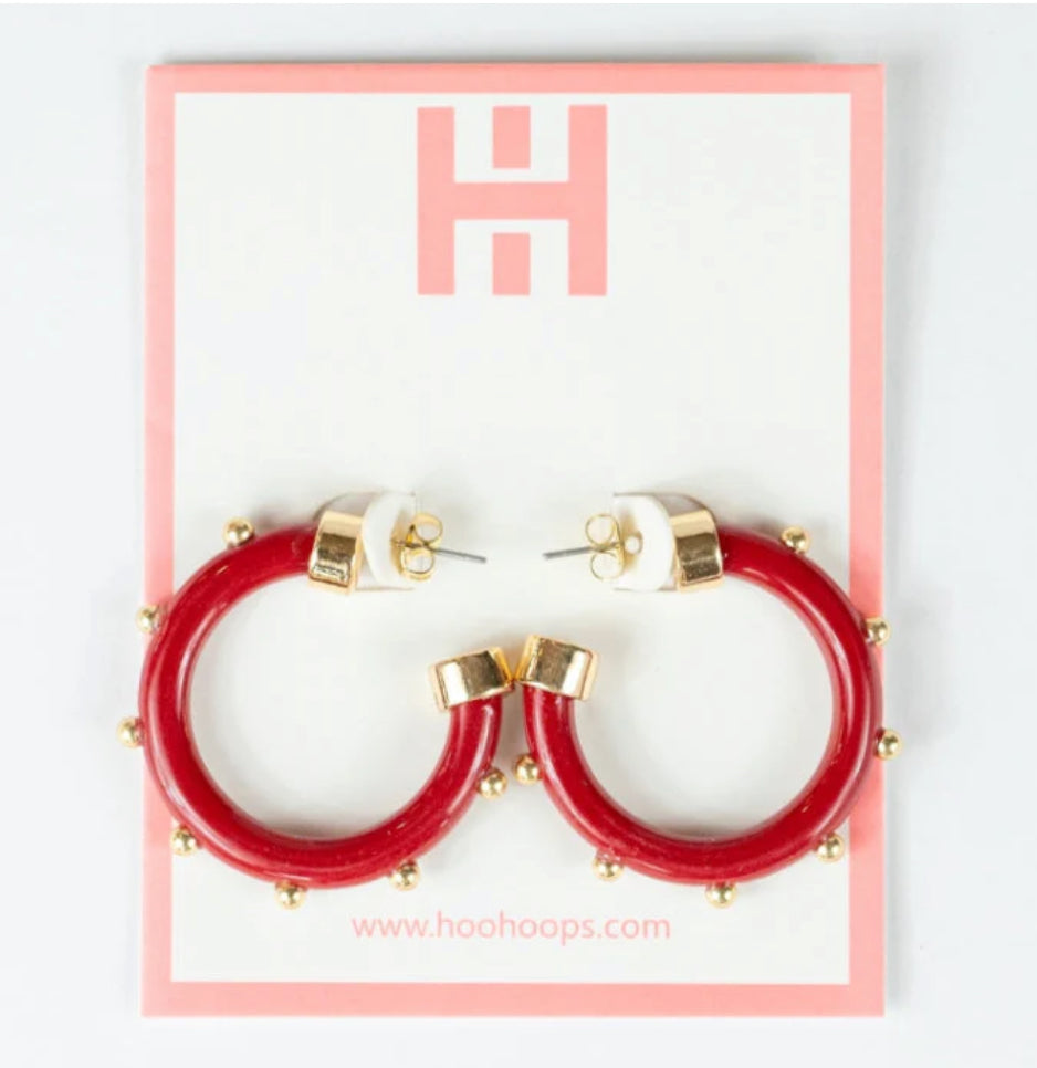 Burgundy Mini Hoop with Gold Balls