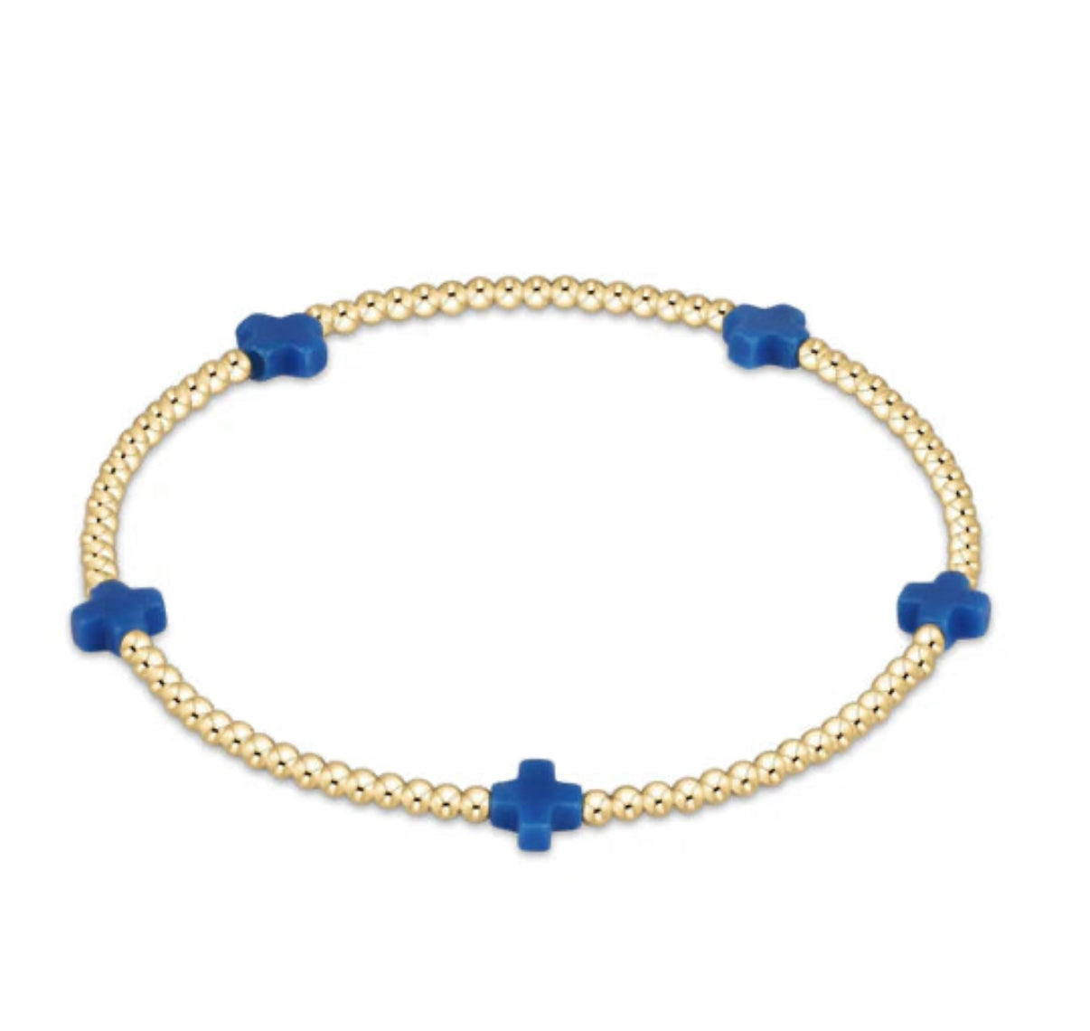 Signature Cross Gold Small 2mm Bead Bracelet- Cobalt