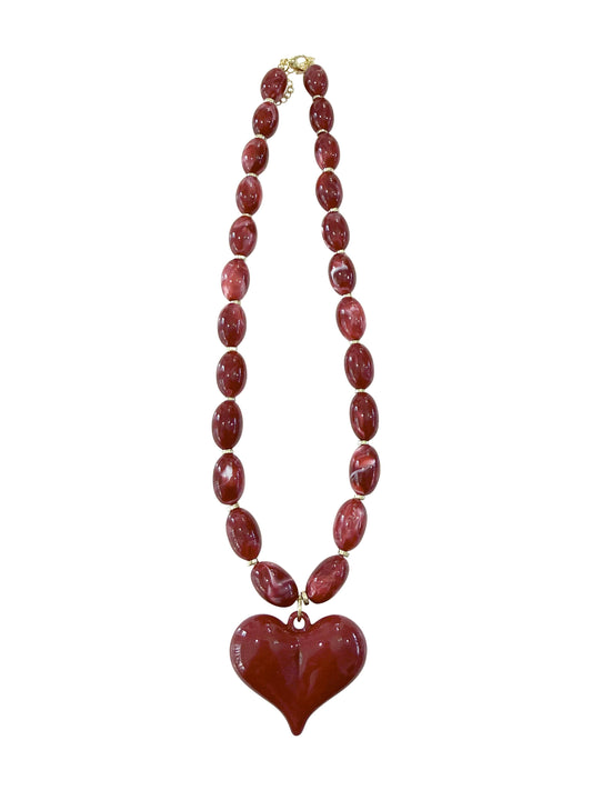 Roxie Red Beaded Necklace with Heart Charm