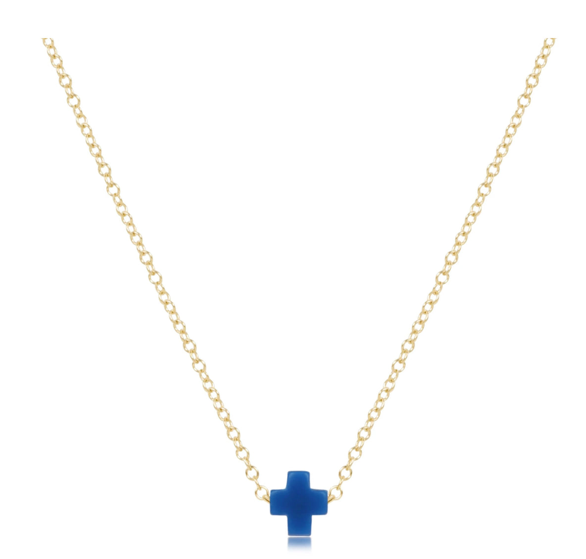 16” Necklace Gold Signature Cross- Small Cobalt