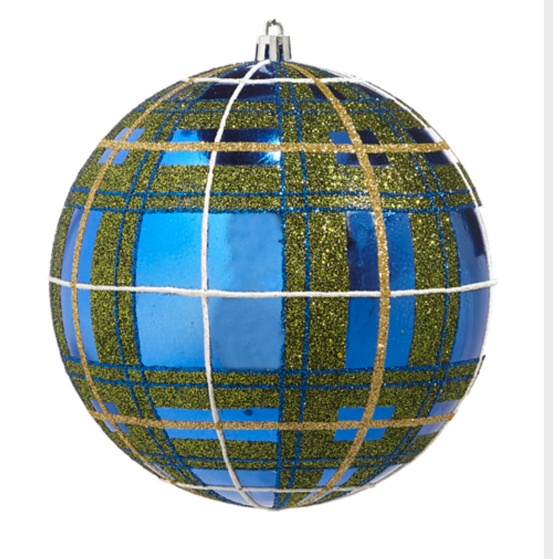 Blue Plaid Glitter Ball Ornament