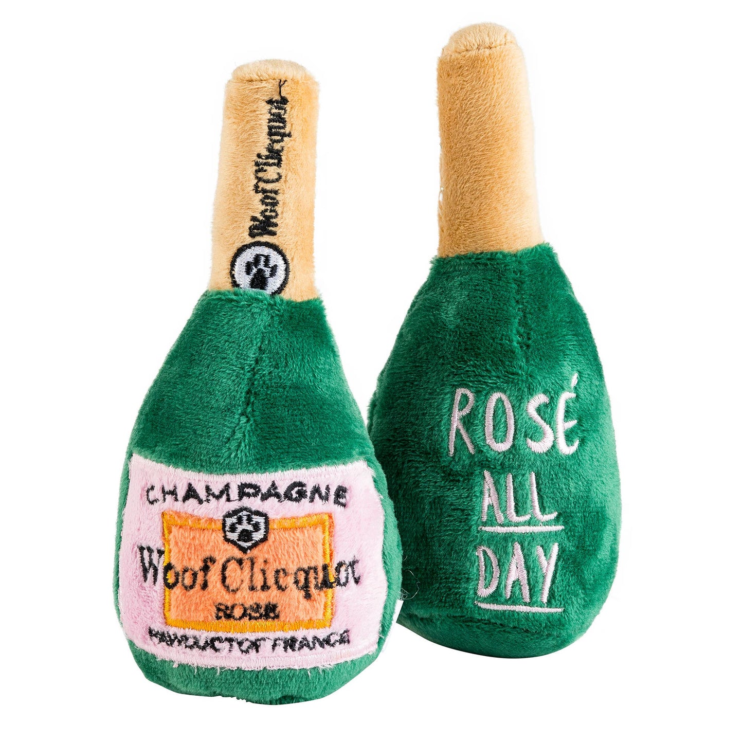 Woof Clicquot Rose' Champagne Bottle Squeaker Dog Toy: XL