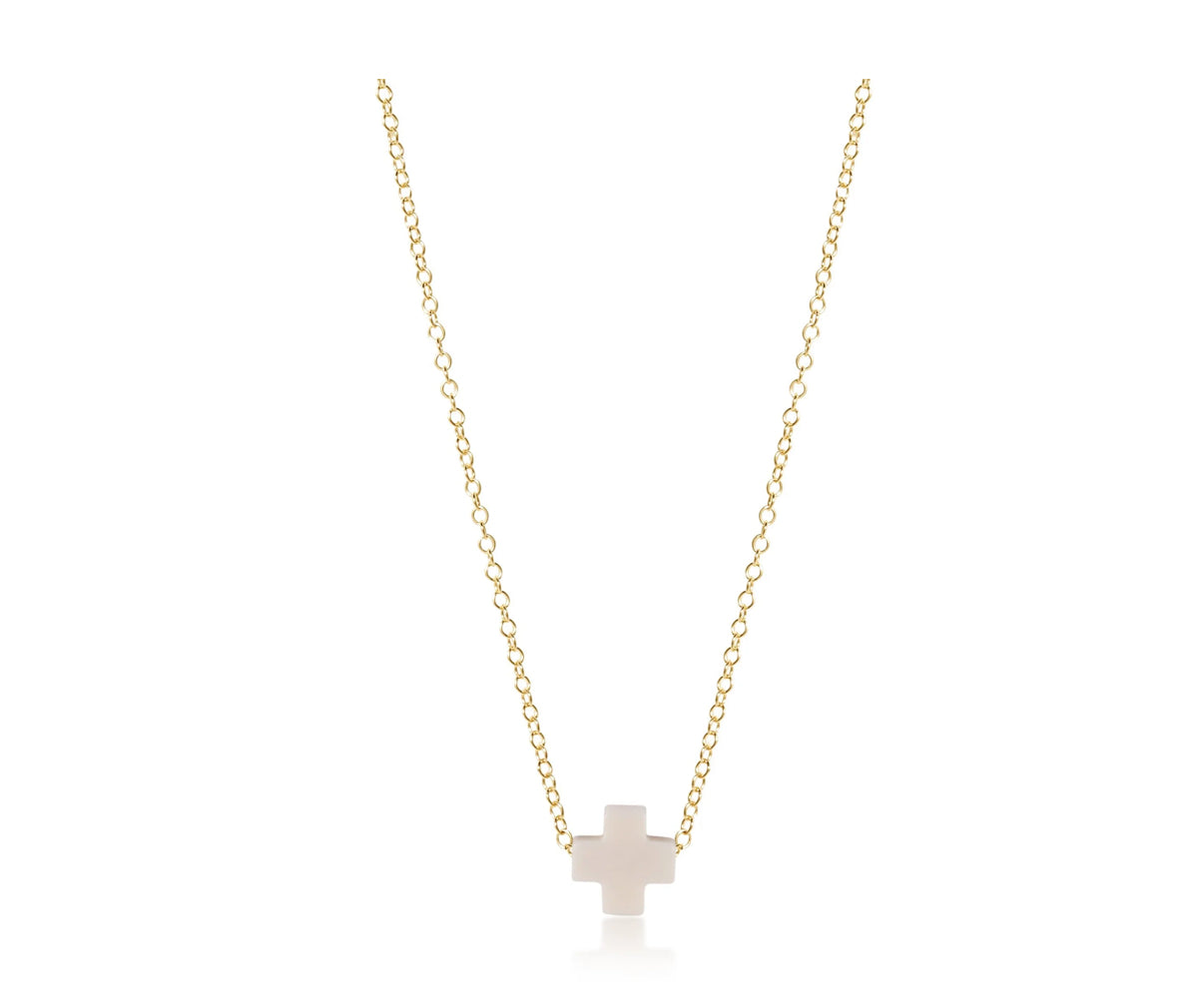 16” Necklace Gold Signature Cross- Off White