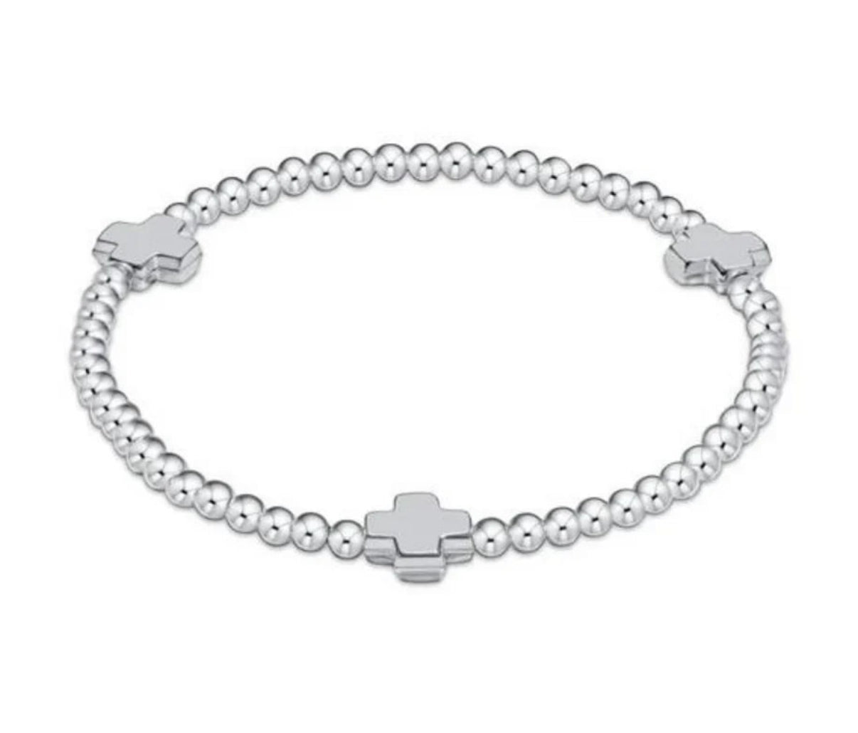 Signature Cross Sterling Pattern 3mm Bead Bracelet- Sterling