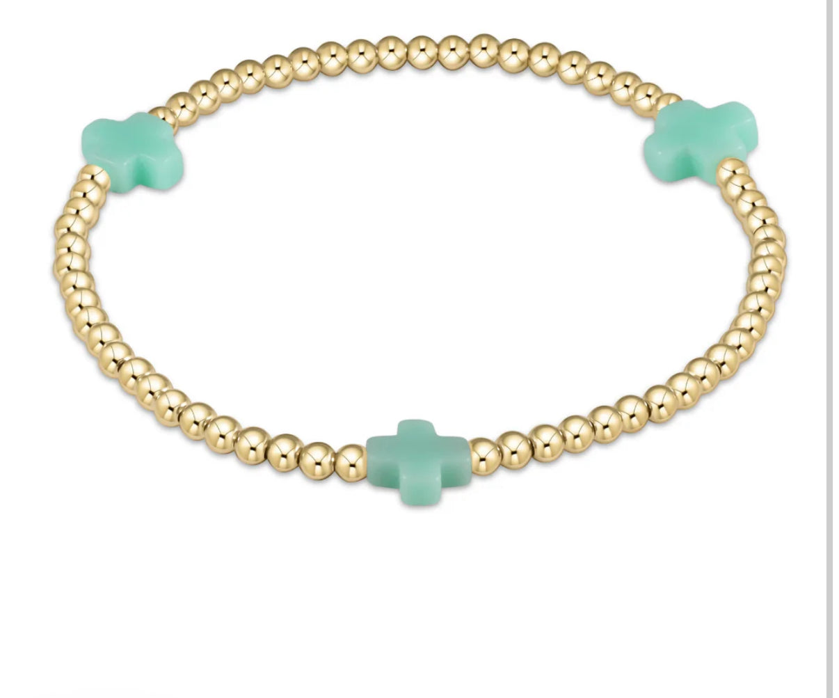 egirl Signature Cross Small Gold Pattern 3mm Bead Bracelet - Mint