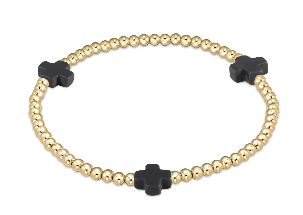 ENEWTON EXTENDS - SIGNATURE CROSS GOLD PATTERN 3MM BEAD BRACELET - ONYX