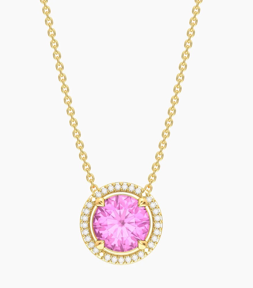 Pink Tourmaline Birthstone Pendant Necklace (October)