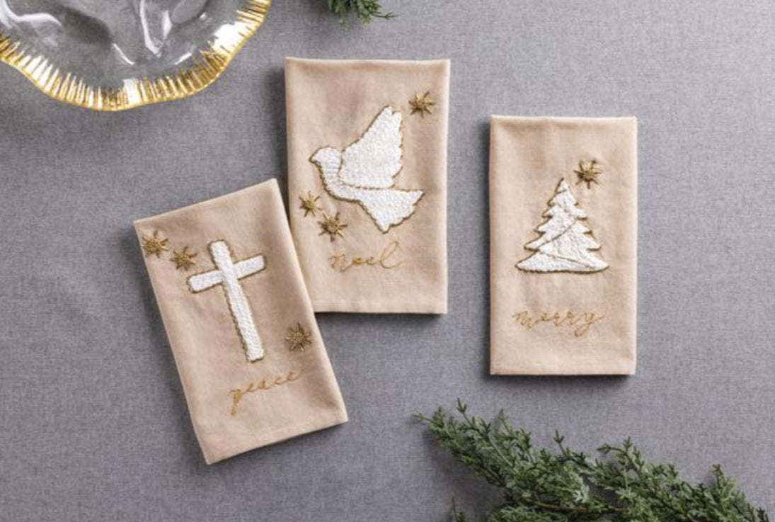 Tan Embroidered Tea Towel