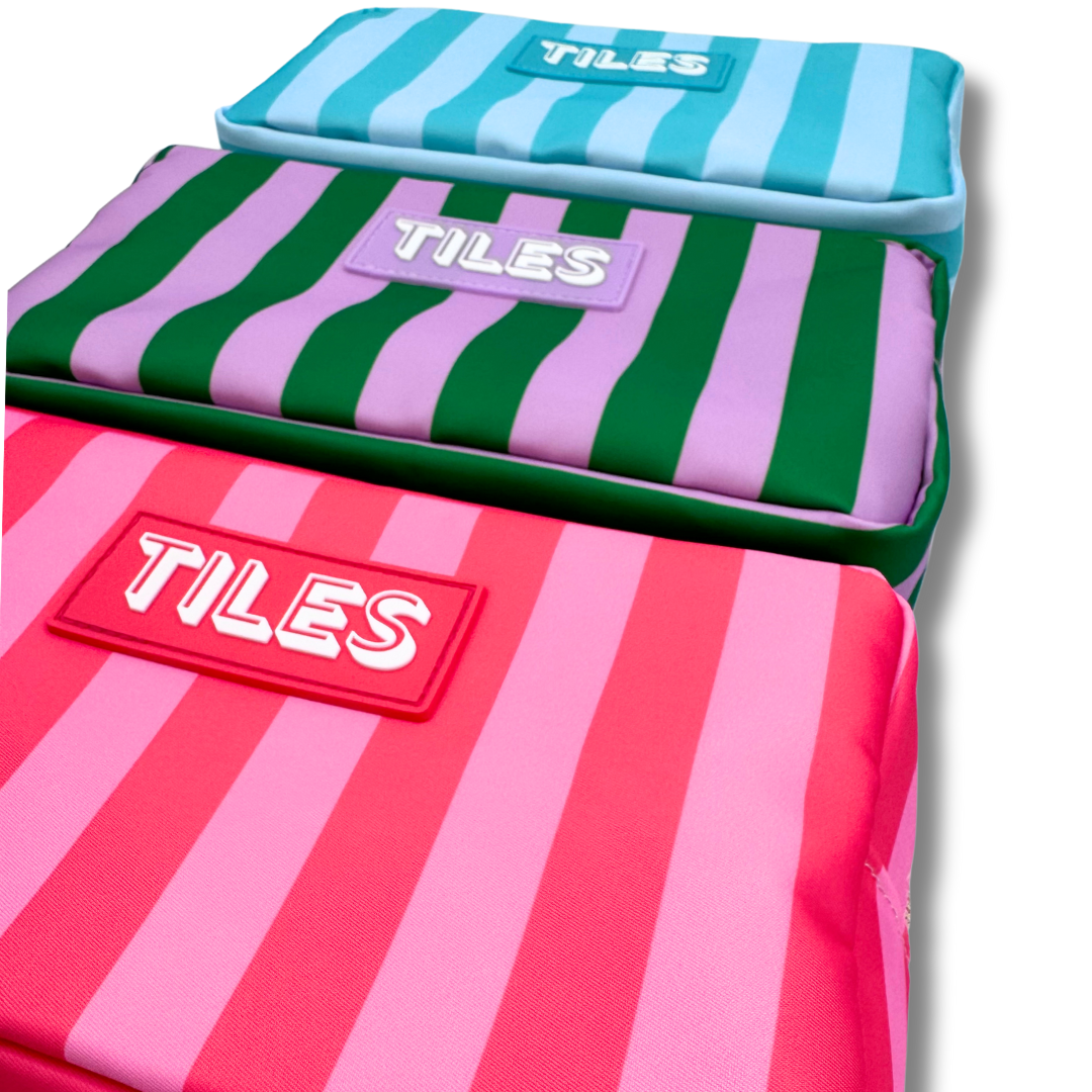 Premium Mahjong Tile Bags | Fits Most Large Tile Sets : Stripes- Green & Blue Tile Bag