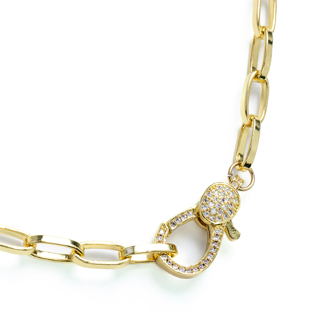 Statement Link Necklace with CZ Clasp, SALE: Gold