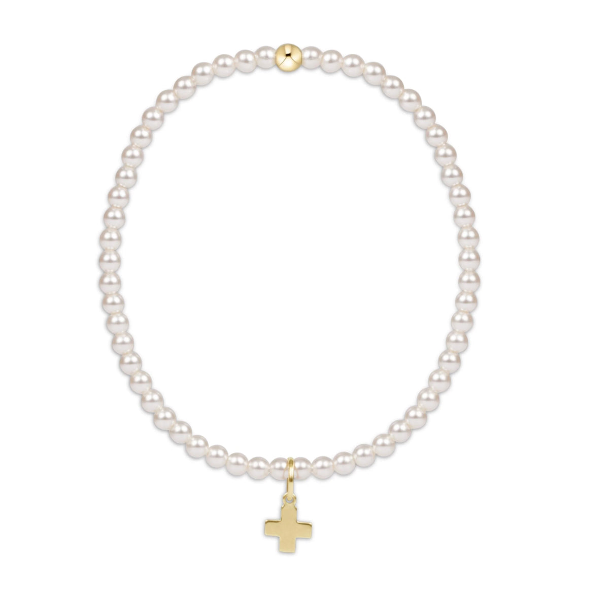 Classic Pearl 3mm Bead Bracelet- Signature Cross Gold Charm