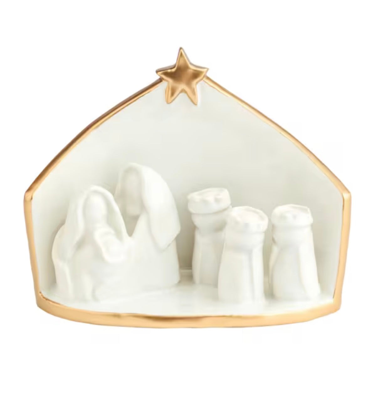 GOLD EDGE STONEWARE NATIVITY SCENE