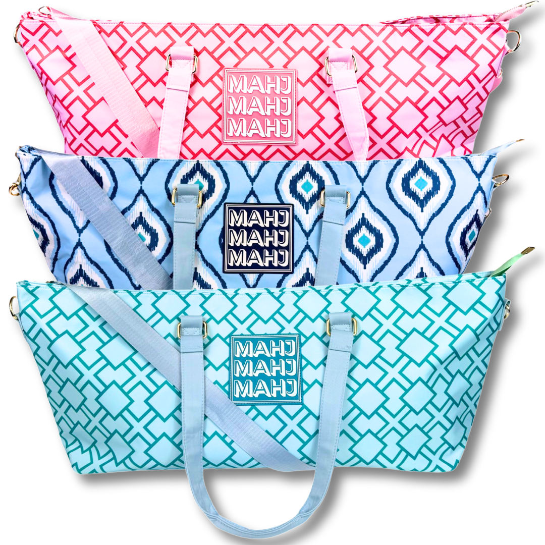 Premium Mahjong Tote Bag | Zipper, Perfect Width and Height | Carry All your Mah Jongg Accessories: Stripes- Green & Blue Tote Bag