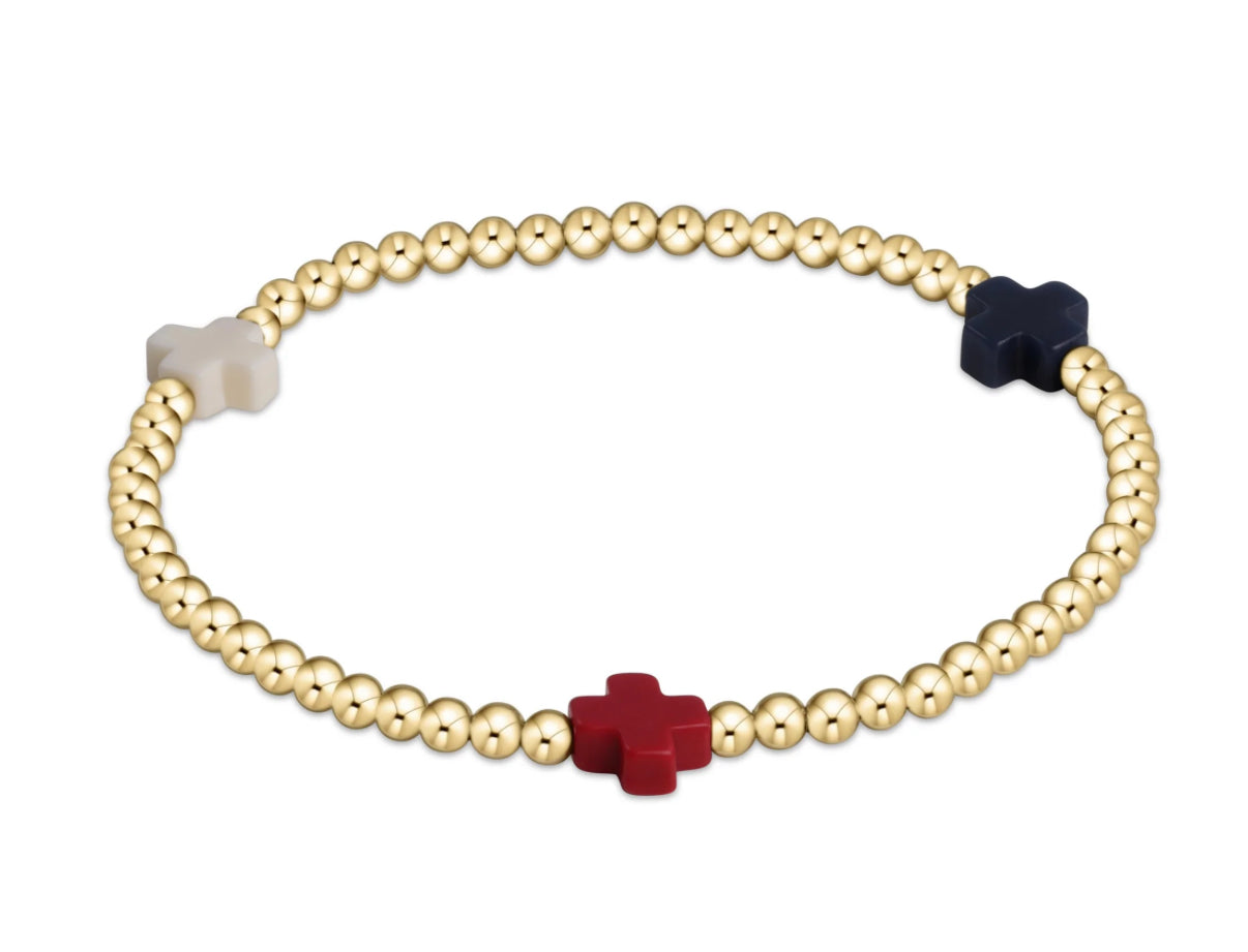 Signature Cross Gold Pattern 3mm Bead Bracelet- Firecracker