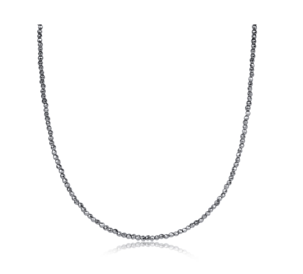 17" Choker Silver Faceted Hematite 2mm Bead