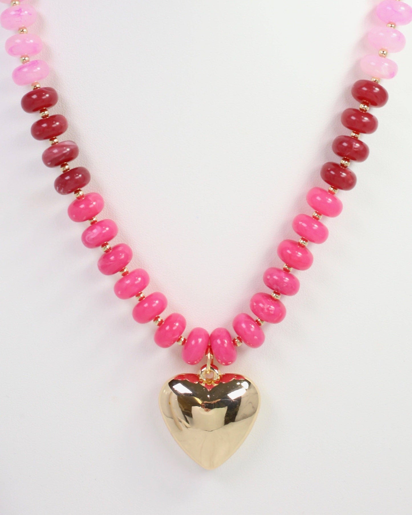 Belmont Stone Beaded Heart Necklace Pink: Default