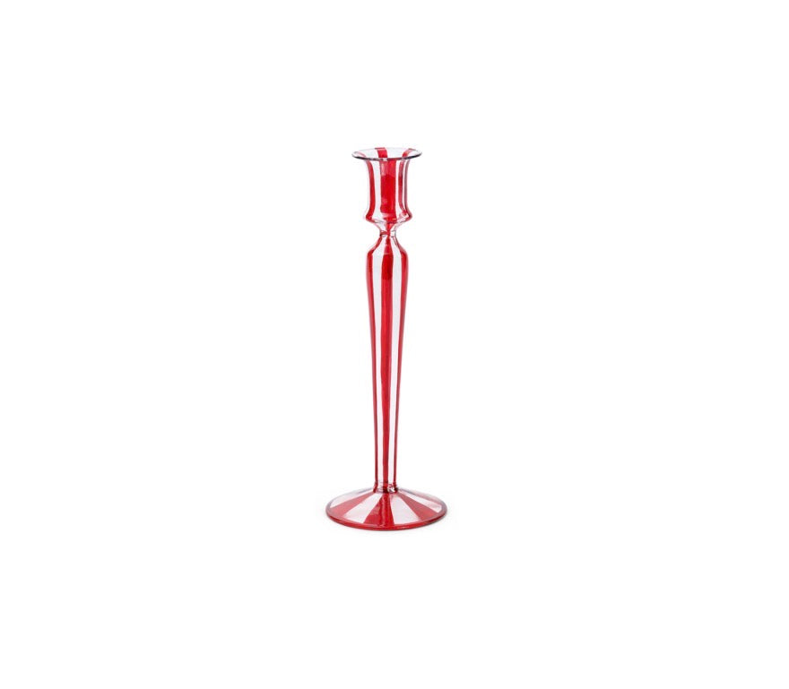 Red Stripes Glass Taper Holder