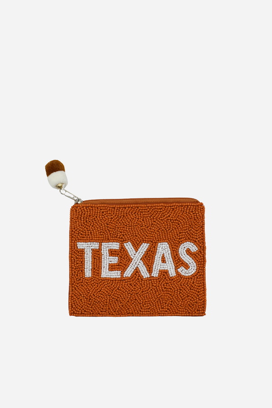 Texas White and Orange Background Beaded Coin Pouch