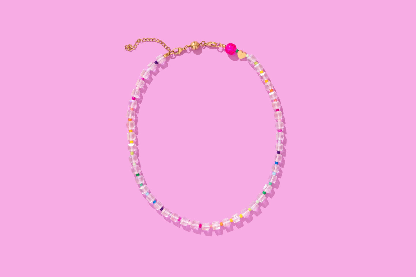 Beaded Necklace - Clear + Multi-Colored - Jenn
