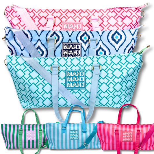 Premium Mahjong Tote Bag | Zipper, Perfect Width and Height | Carry All your Mah Jongg Accessories: Stripes- Green & Blue Tote Bag