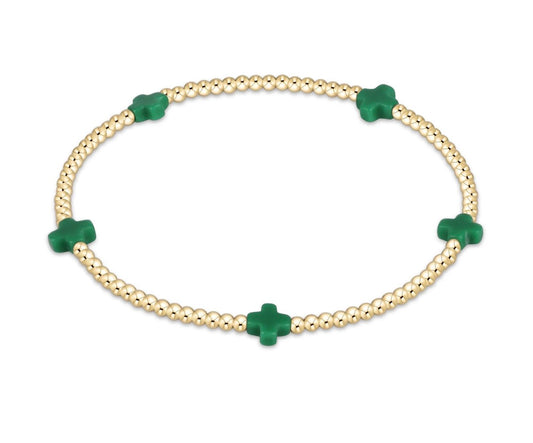 Signature Cross Gold Pattern 2mm Bead Bracelet- Emerald