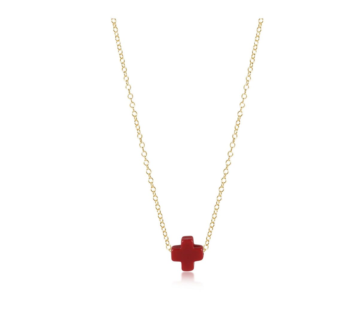 16” Necklace Gold Signature Cross- Red
