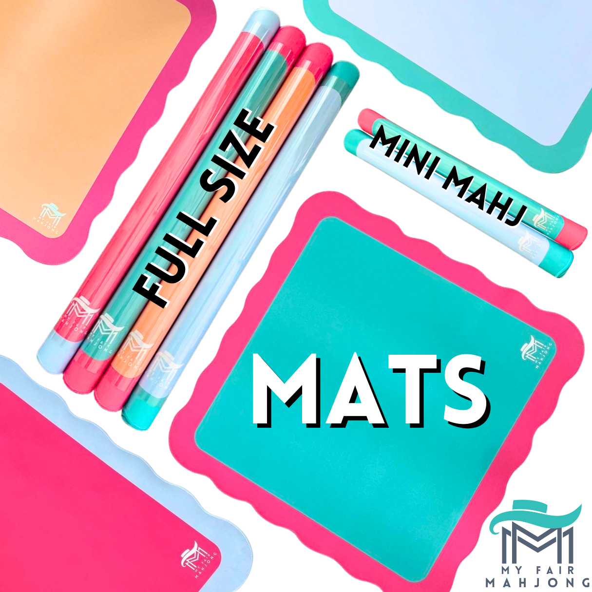 Scalloped Mahjong Mat | Bright Colors | 31" x 31": Orange Center- Pink Scallop