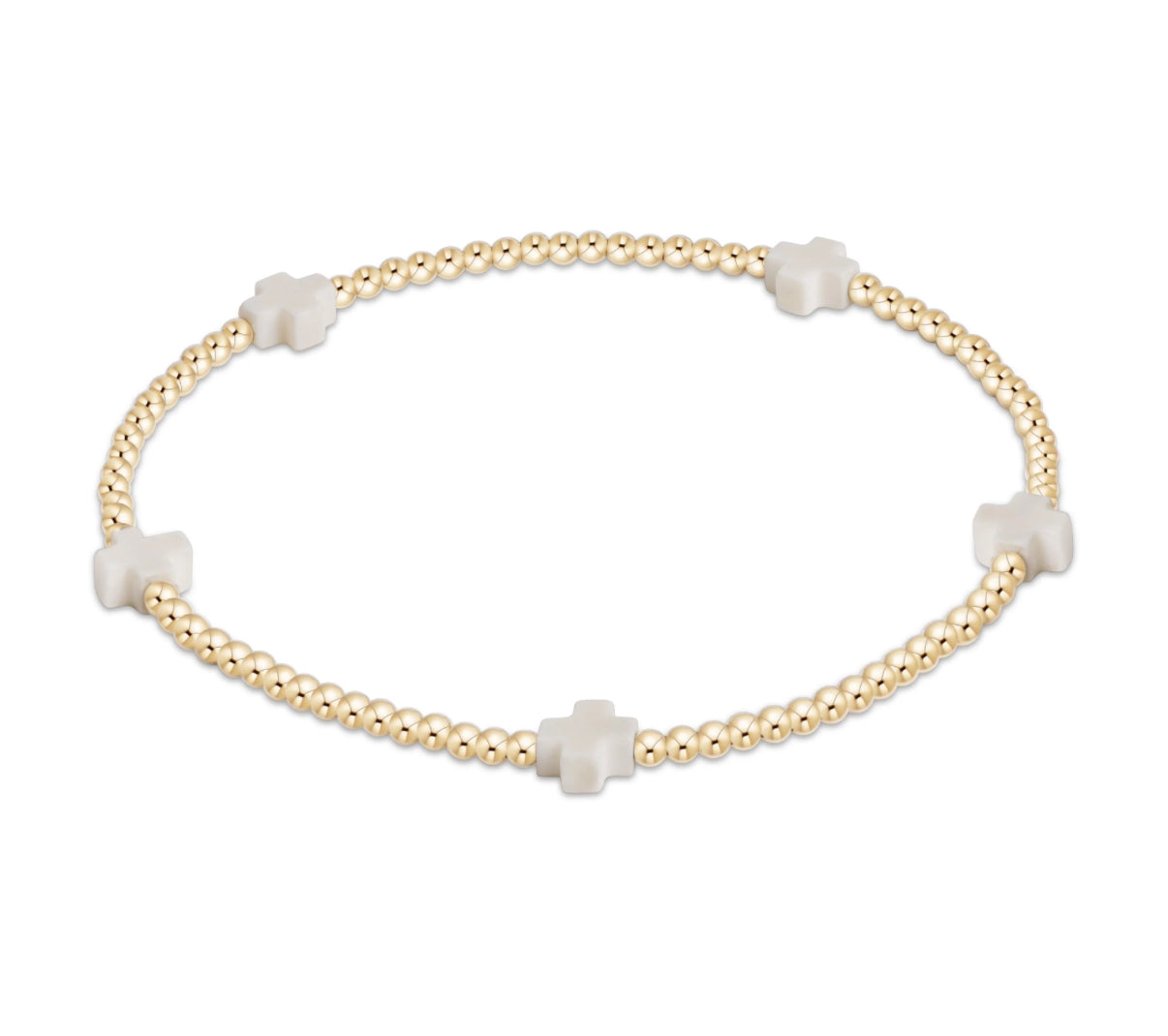 egirl Signature Cross Small Gold Pattern 2mm Bead Bracelet - Off White