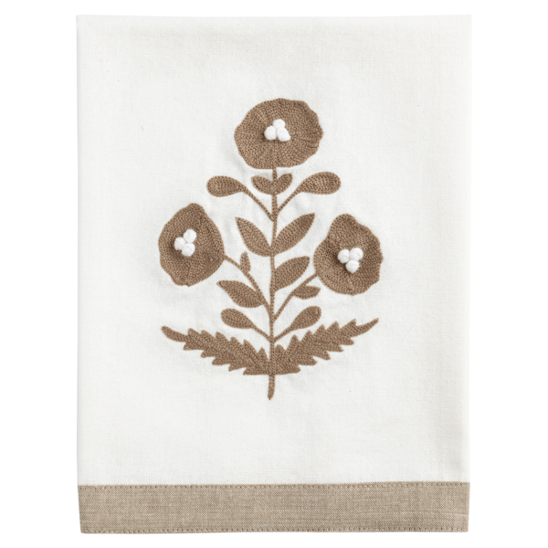 Cream Embroidered Tea Towel
