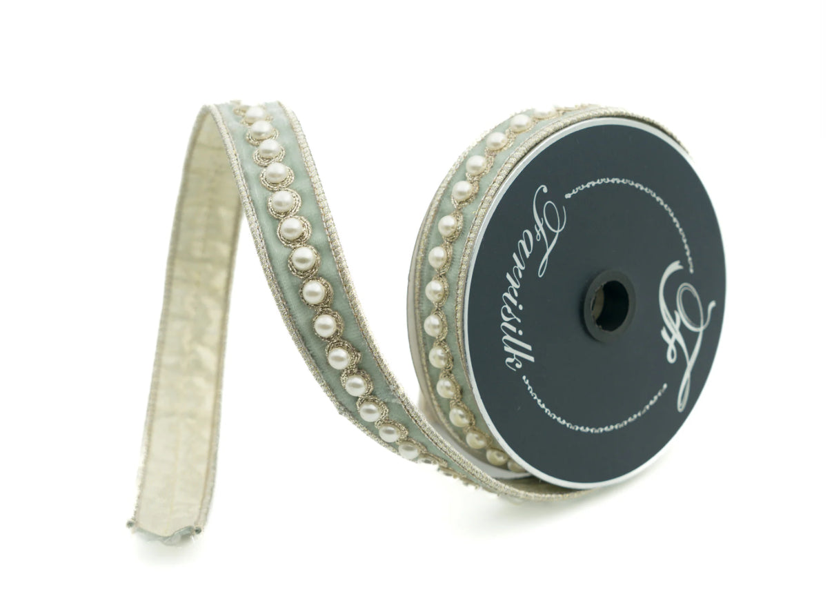 Pearl Border Ribbon- Light Blue