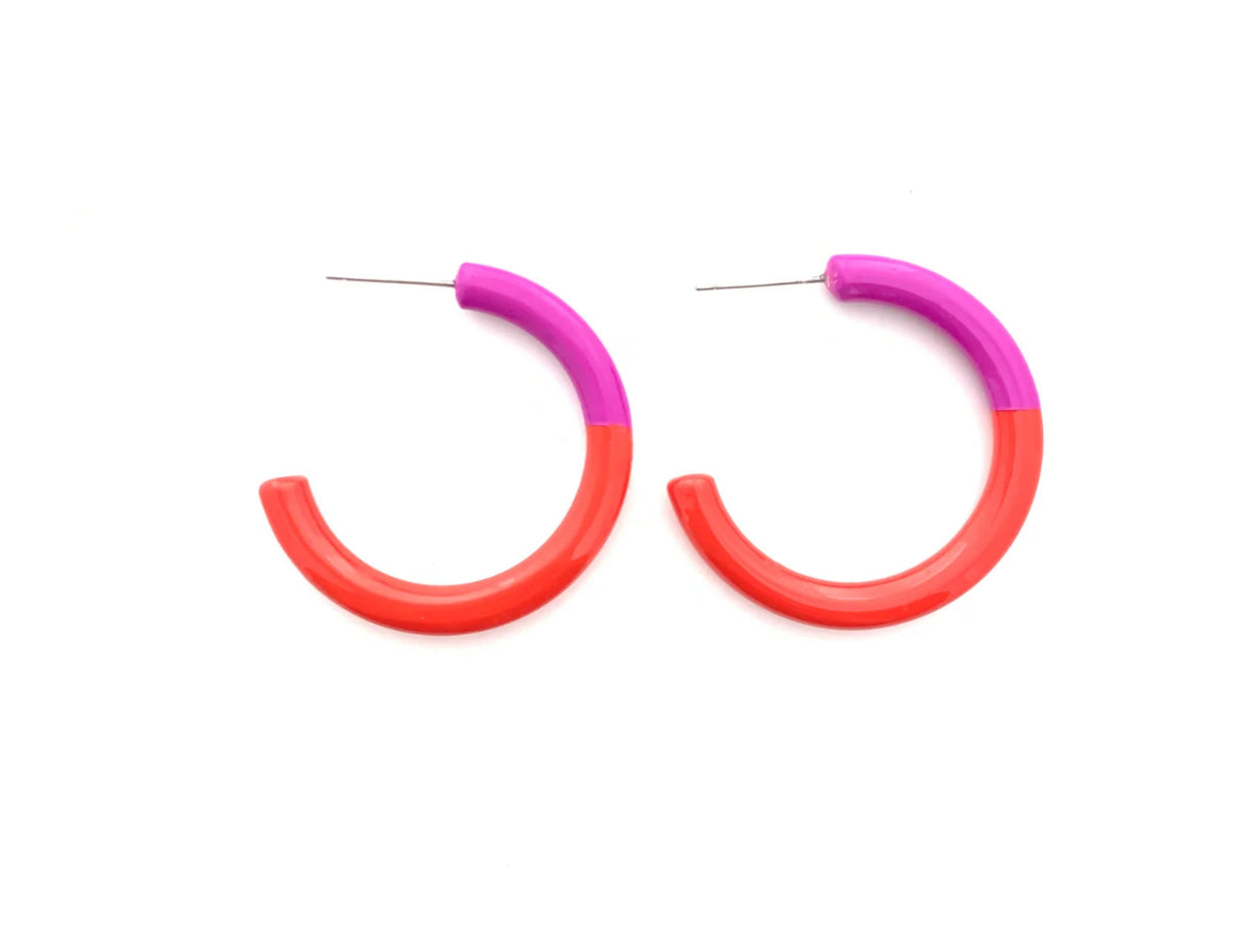 Color Block Medium Hoop- Fushcia and Tomato Red