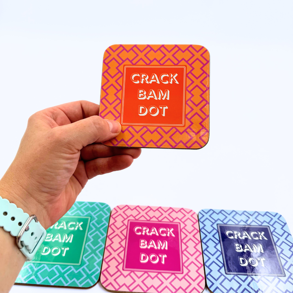 Mahjong Coasters, 4 Set | Gift or Prize | Green, Pink, Blue, Orange