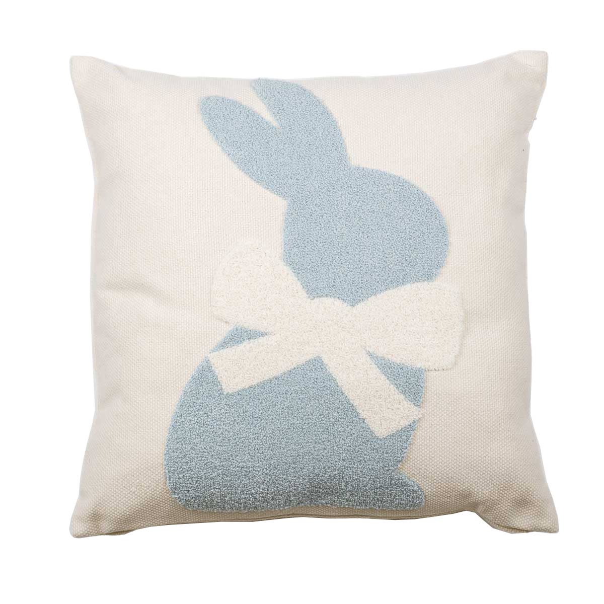 Embroidered Bunny Pillow Oat/Light Blue 16x16