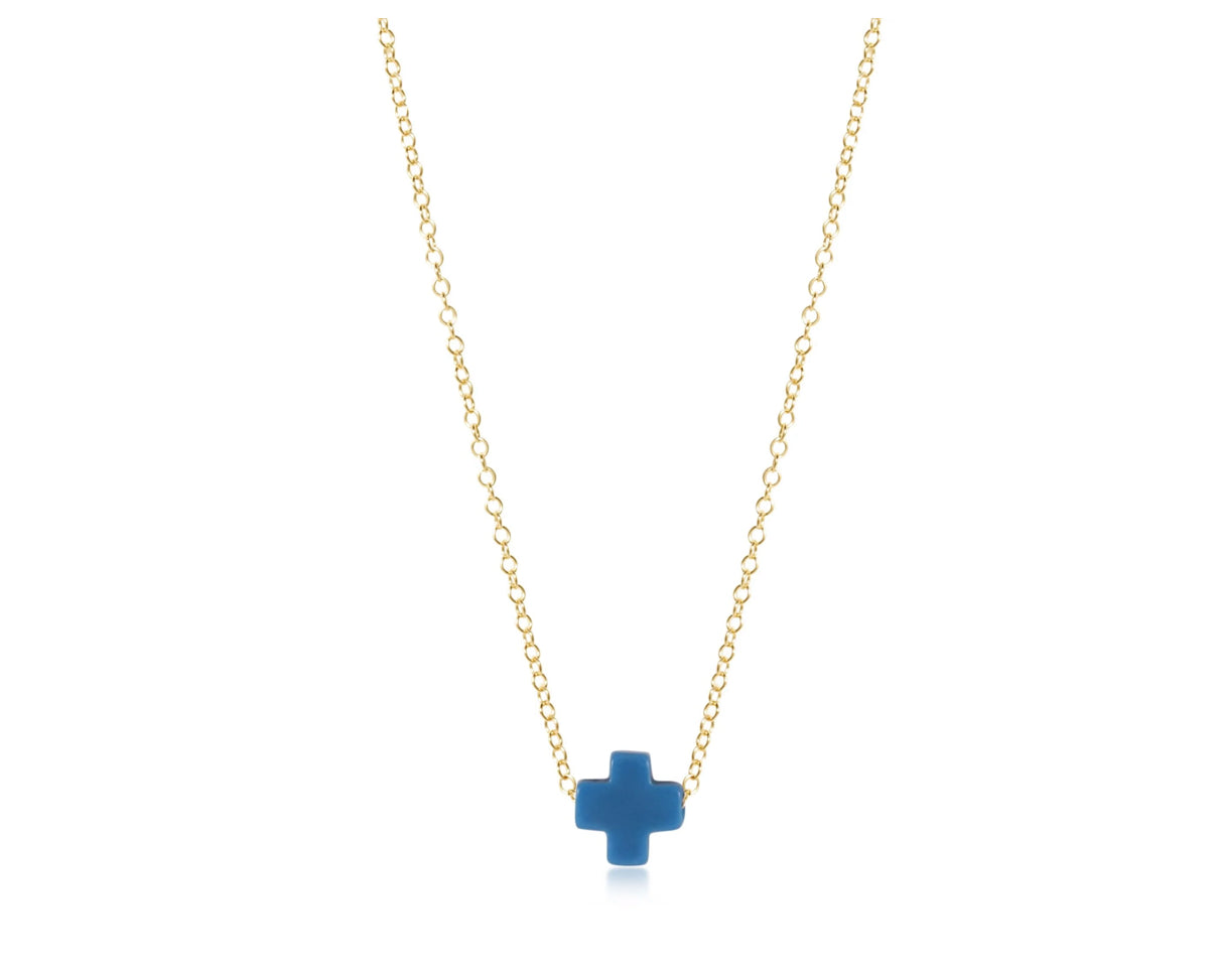 16” Necklace Gold Signature Cross- Cobalt