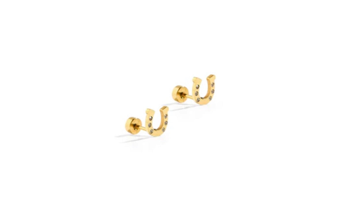 Screwback Stud Earrings - Horseshoe Gold