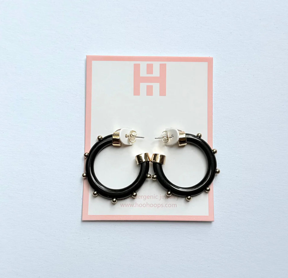 Black Mini Hoop with Gold Balls