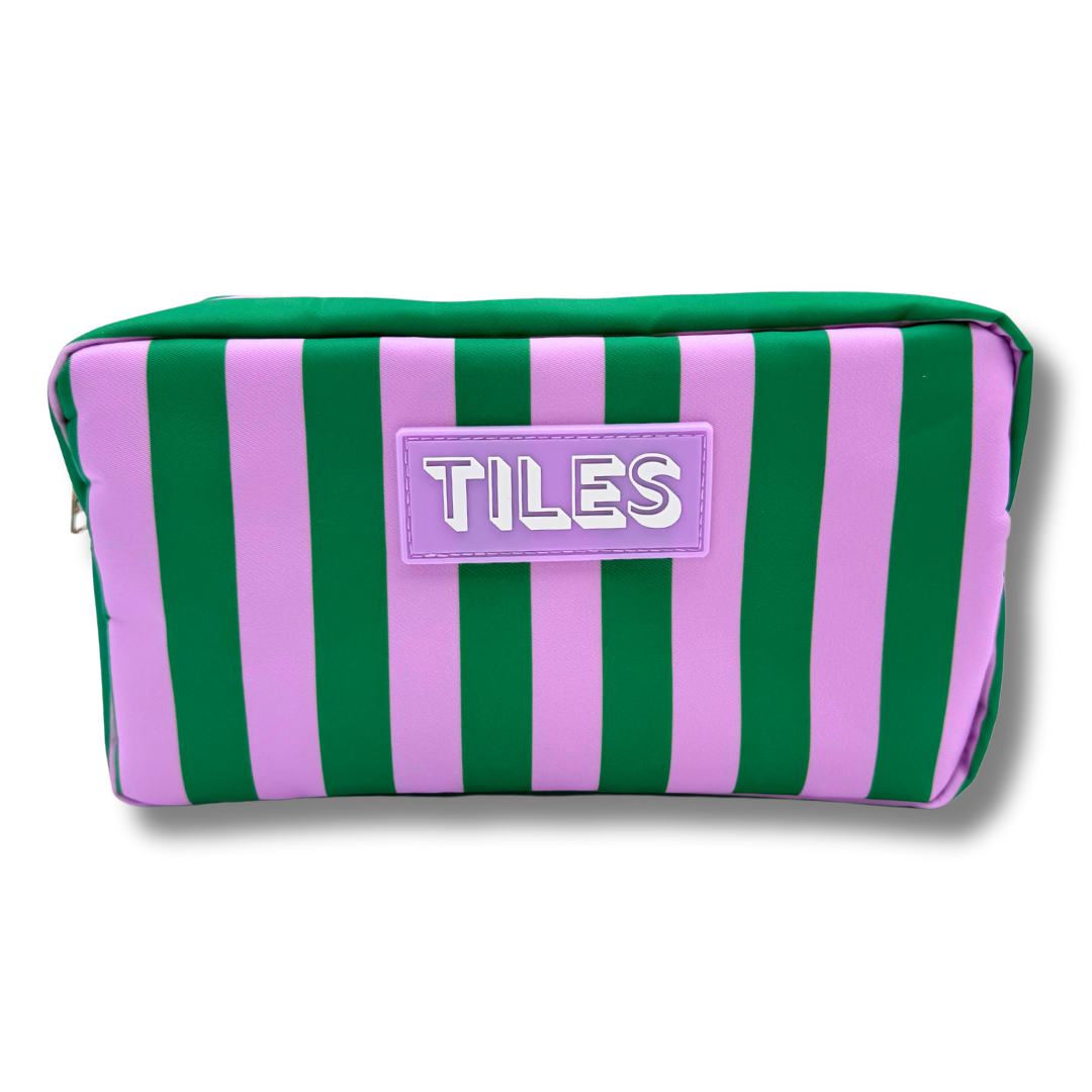 Premium Mahjong Tile Bags | Fits Most Large Tile Sets : Stripes- Green & Blue Tile Bag