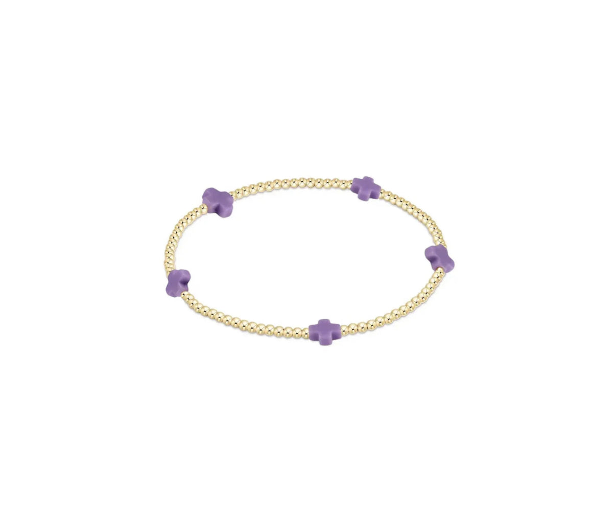 egirl Signature Cross Small Gold Pattern 2mm Bead Bracelet - Purple