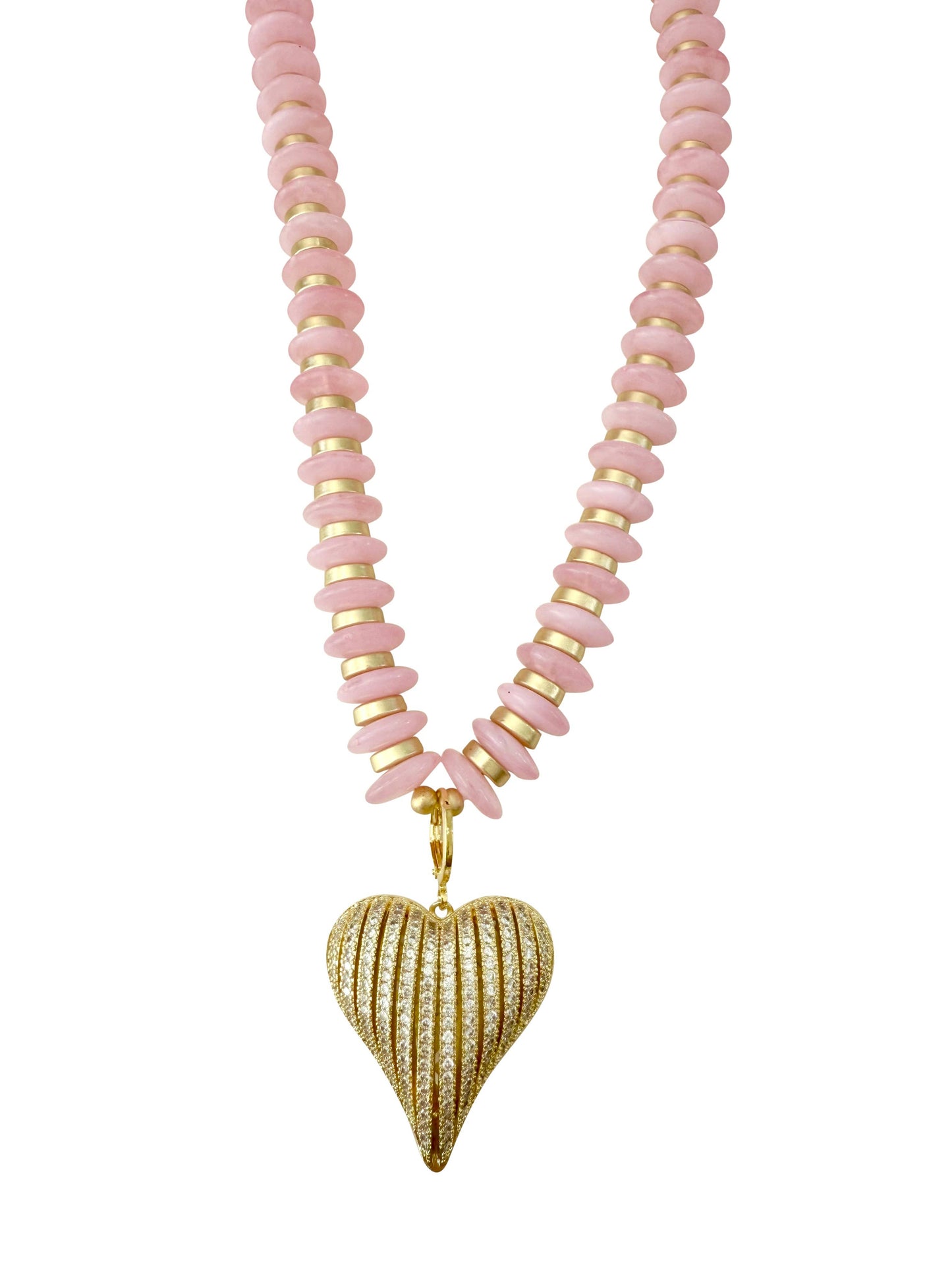 Keller Blush Beaded Necklace with Tony Heart Charm