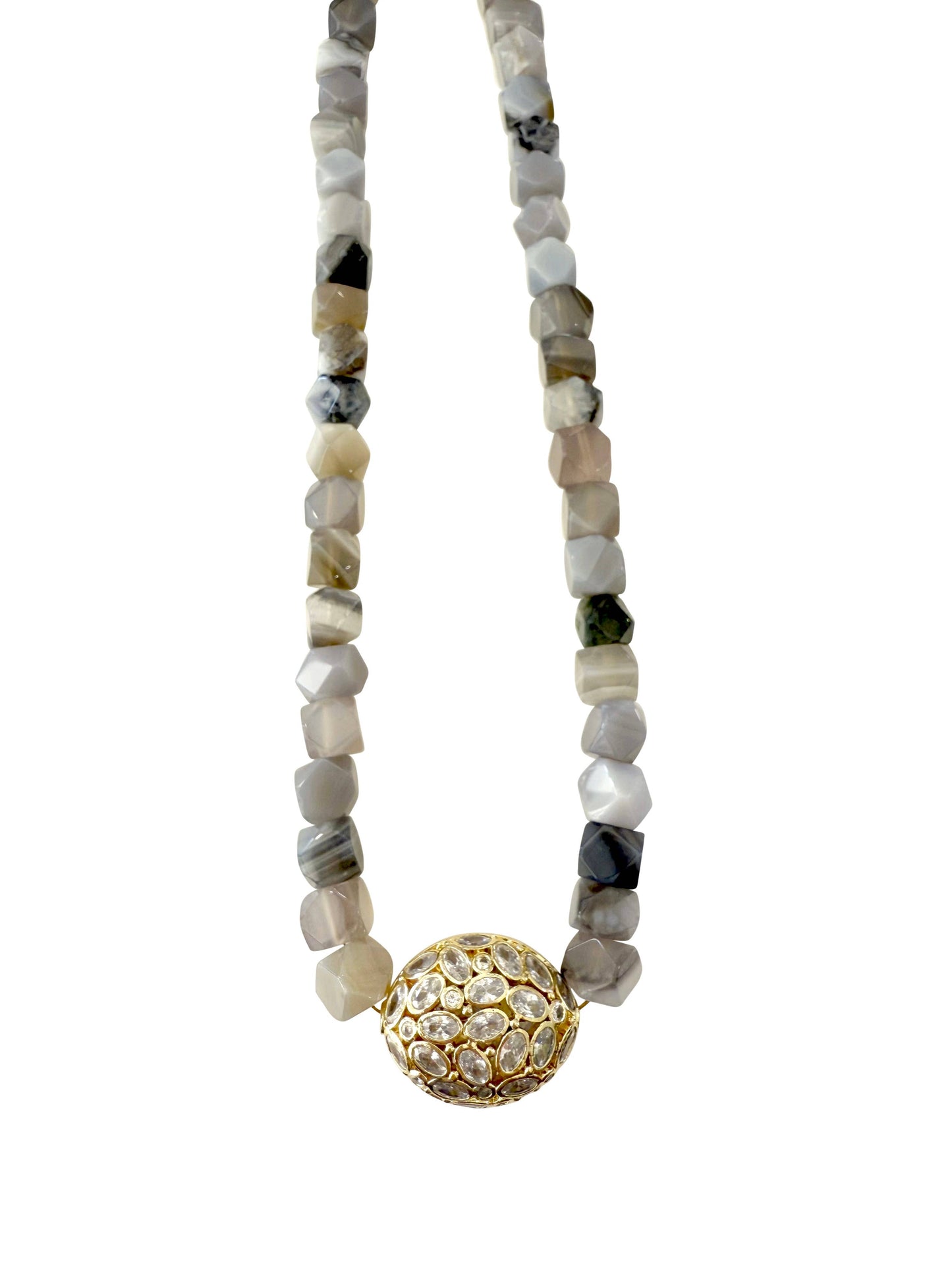 Chelsie Beaded Necklace- Gray Quartz
