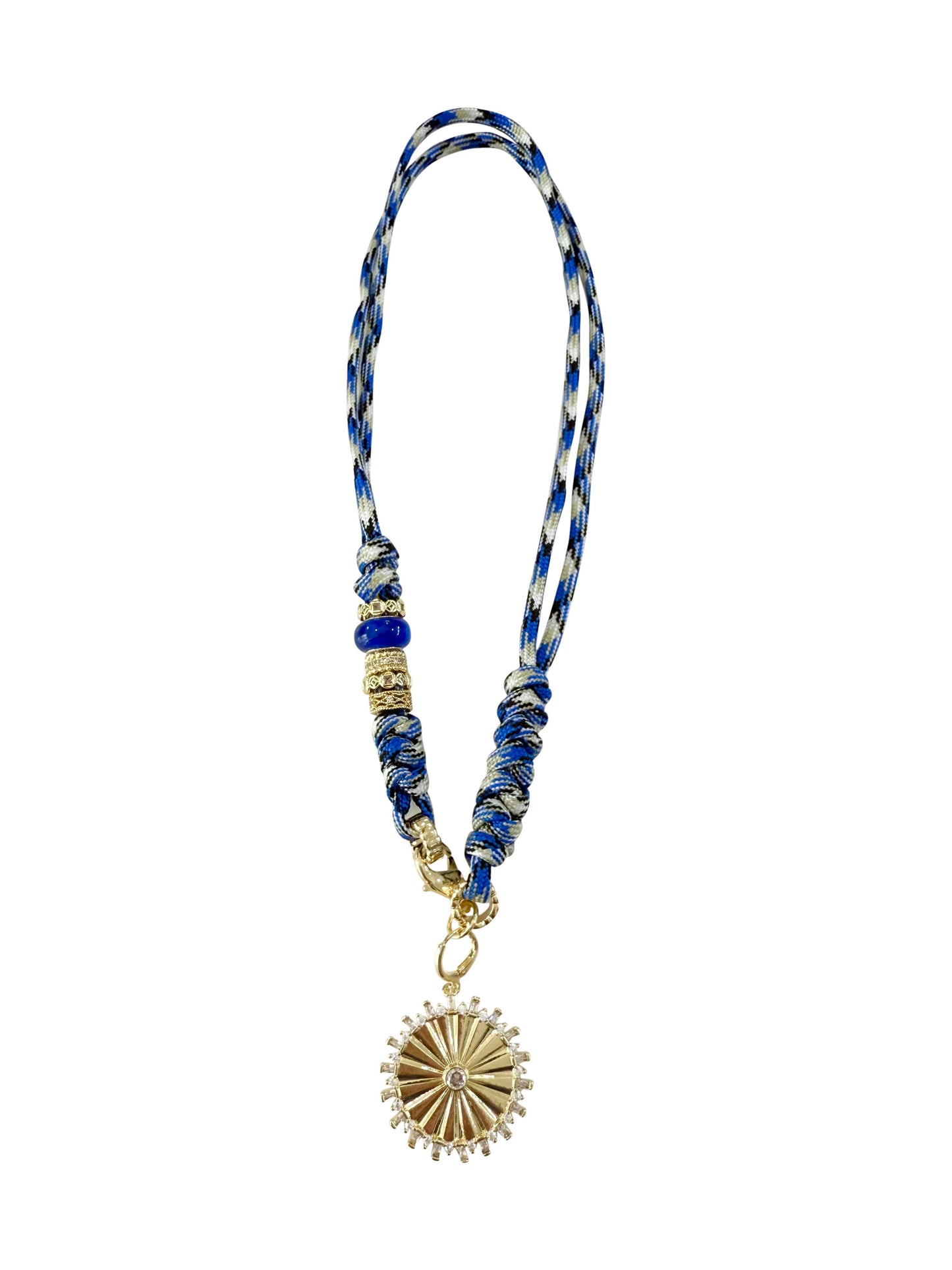 Johnny Light Blue Rope Necklace with Large CZ Coin Charm