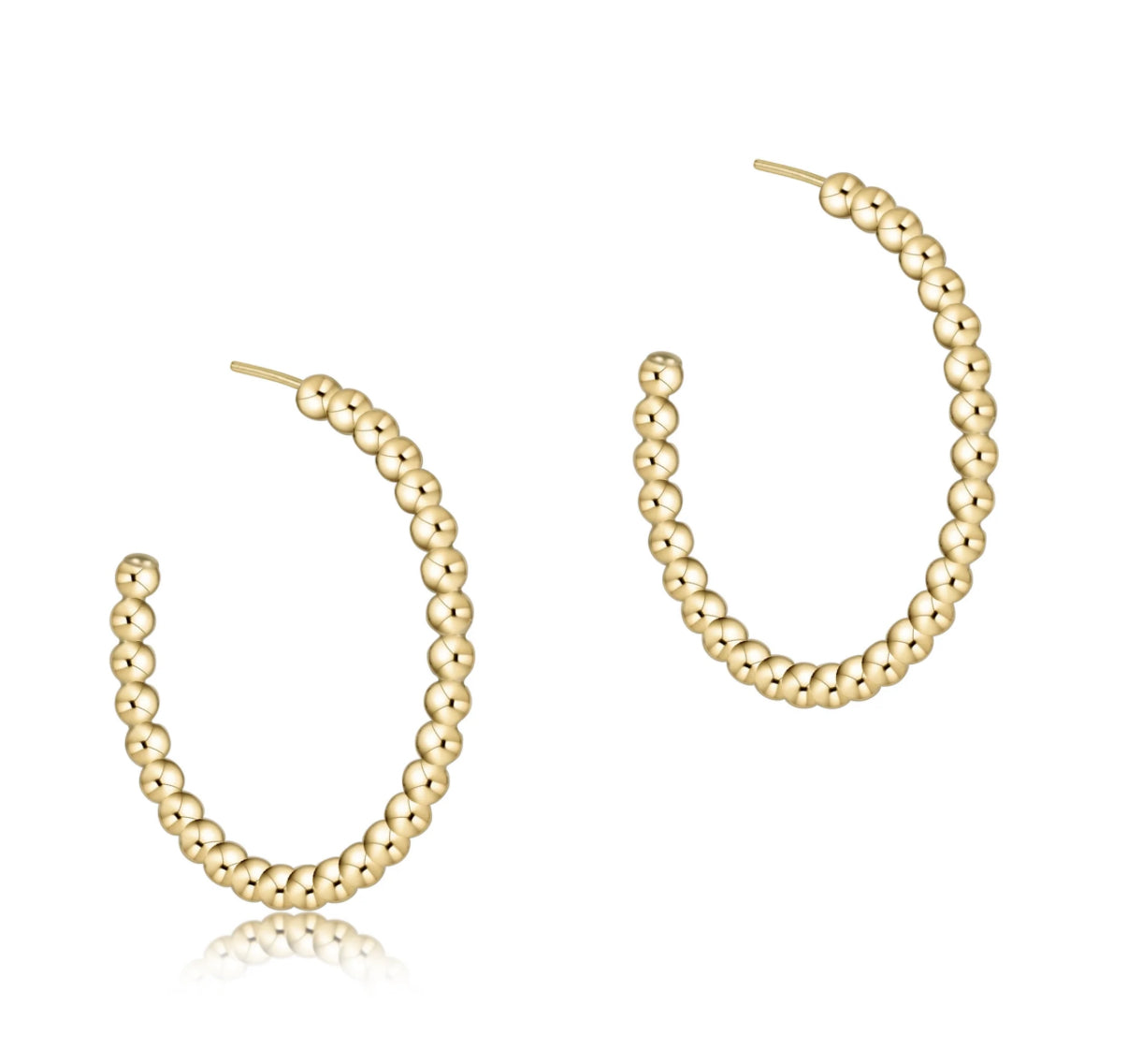 Beaded Classic 1.25” Post Hoop- 3mm Gold