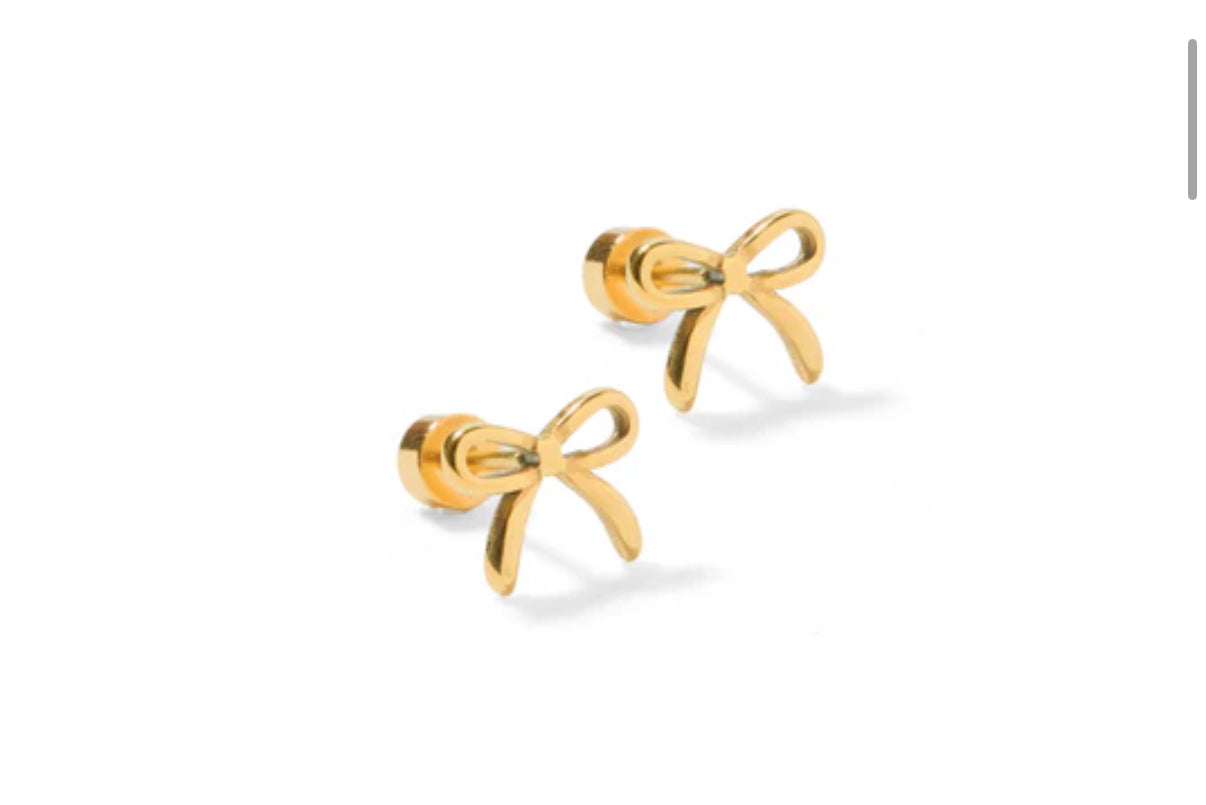 Screwback Stud Earrings - Sadie Bow Gold
