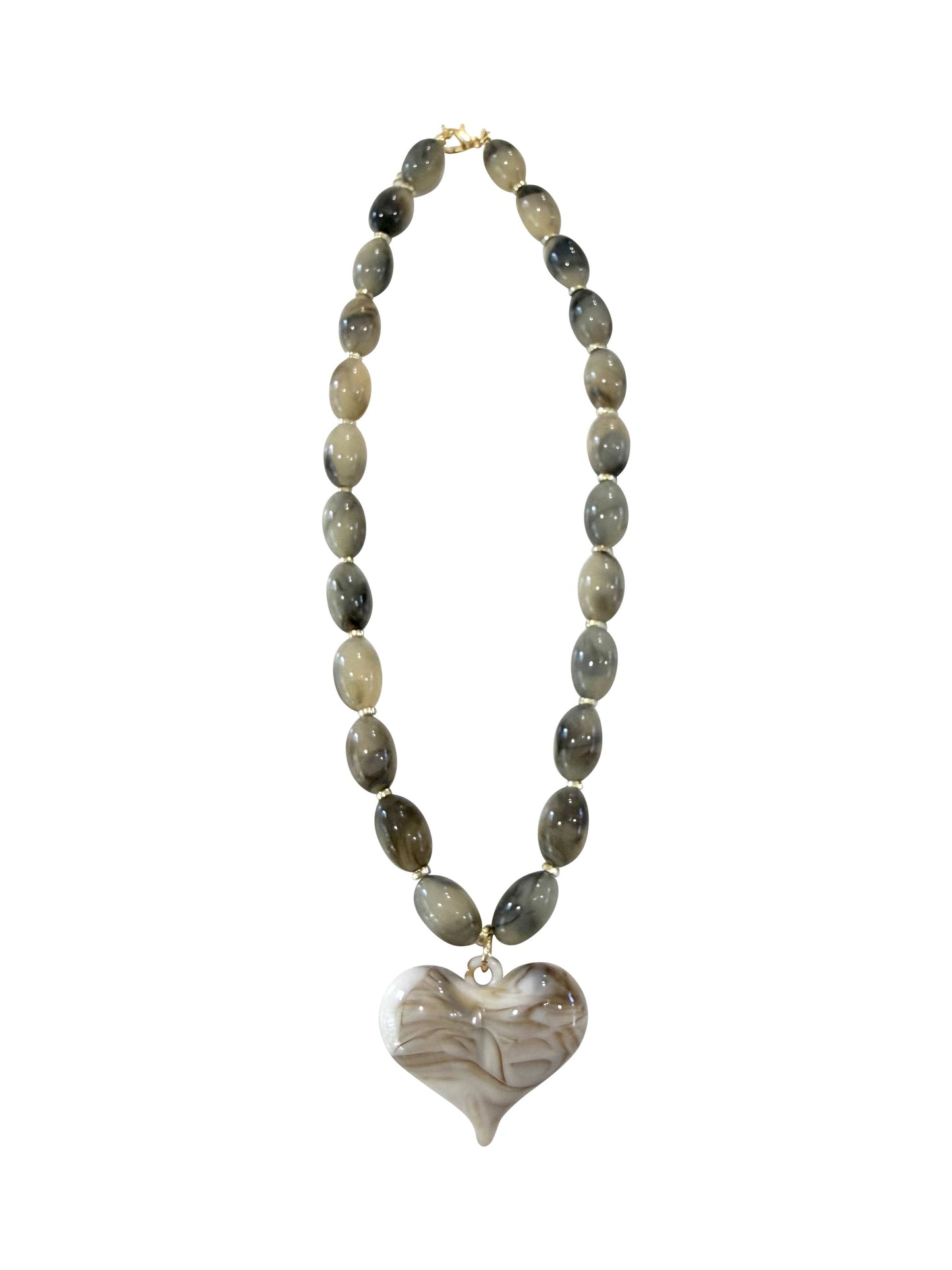 Roxie Smoke Beaded Necklace with Heart Charm