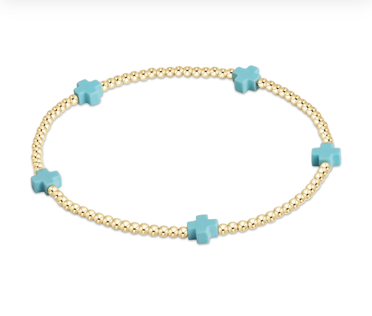 Signature Cross Small Gold Pattern 2mm Bead Bracelet- Mint